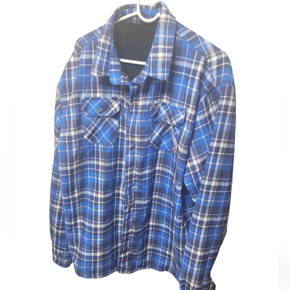 Plaid Blue Men's 3xl fleece lined shacket jacket warm cozy sherpa